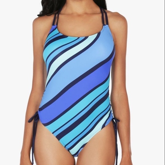 NWT Nautica Newport Stripe Blue One Piece Swimsuit sz S - Picture 1 of 16